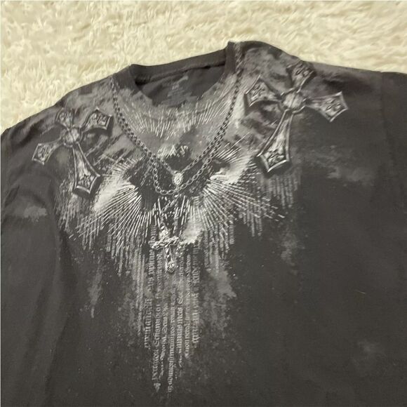 ANCHOR BLUE TShirt Mens 2XL Black Y2k BikerGoth Skull Crest Chain Cross Crew XXL - Picture 6 of 15